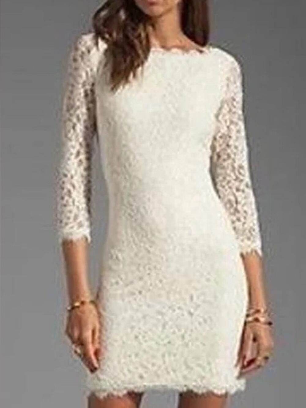 Diane Von Furstenberg Zarita Lace Dress Ivory Sheath Scalloped DVF Cocktail 0458